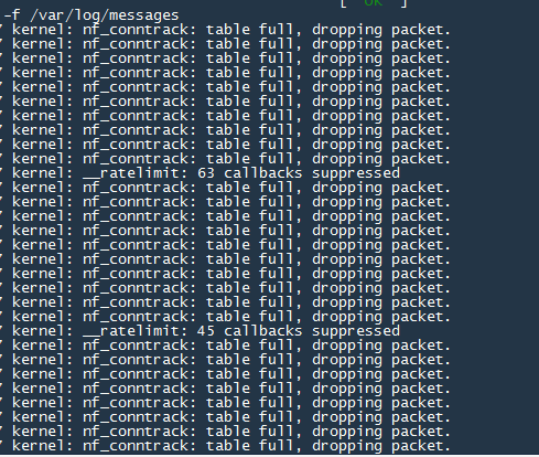 خطا kernel: nf_conntrack: table full, dropping packet